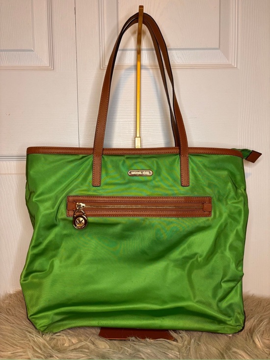 MICHAEL Michael Kors Handbags - MICHAEL Michael Kors Bright Green Nylon Tote with Brown Leather Trim